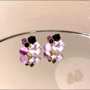 pendientes con piedra, aretes pequeños de flor de Margarita púrpura, joyería